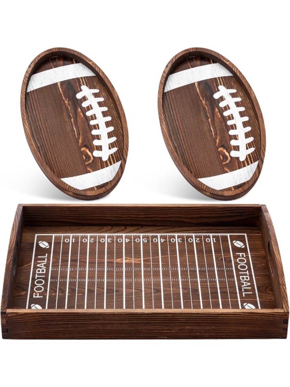 3 Pcs Football Serving Trays - Charcuterie Boards & Platter for Game Day Parties